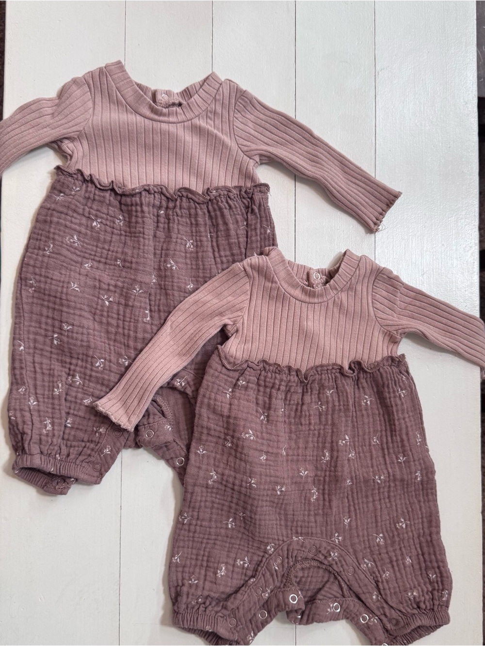 Girls' Dusty Pink Ribbed & Textured Rompers